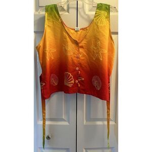 Rima Beachwear Button Tie Colorful Seashell Top Size XL